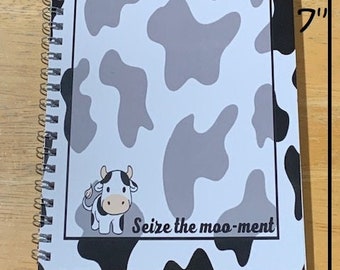 5"x7" 50 Sheet Spiral Notebook Seize the moo-ment (Moment) College Ruled Cow Notebook