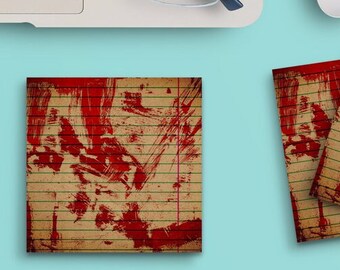 Notas adhesivas con sangre manchada, terror, terror, 7,6 x 7,6 cm, 50 hojas, lindas y divertidas, blocs de notas, papelería, diario, planificador, papel 1113