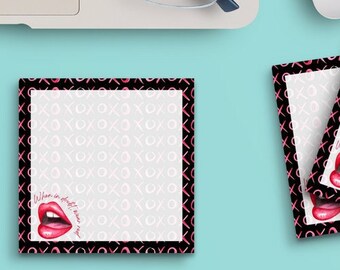 6 Sticky Notes Pad Bundle When in Doubt Wear Red Lipstick XO Black and White Border, 3"x3" 50 Sheet Count Funny Memo Pads Stationery 1080-81