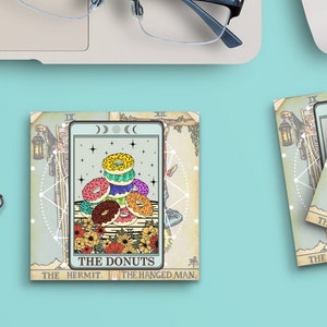 Notas adhesivas de las divertidas cartas del tarot de las donas, 7,6 x 7,6 cm, 50 hojas, blocs de notas divertidos y bonitos, papelería, diario, planificador, papel 1089