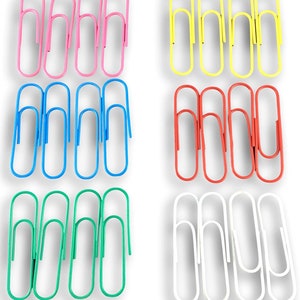 24 Count Colored 4&quot; (100mm) Jumbo Extra Large Paper Clips - 6 Colors Blue, Yellow, Green, White, Red, Pink