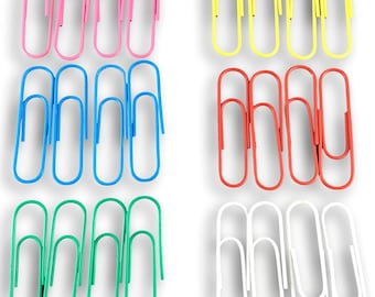 24 Count Colored 4" (100mm) Jumbo Extra Large Paper Clips - 6 Colors Blue, Yellow, Green, White, Red, Pink