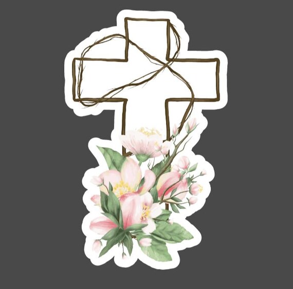 Customized or Personalized Too Religious Easter Spring Floral Cross #18 Sticker Water Resistant Glossy Matte or Clear STICKER