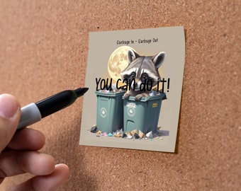 Raccoon Sticky Notes 3"x3" 50 Sheet Count Cute Raccoon in Garbage Trash Can, Cute Funny Memo Note Pads Stationery Journal Planner Paper 1093