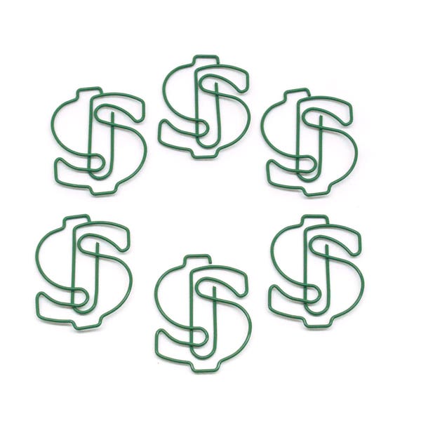 Single Count Paper Clips Cash Money Lover Gifts Dollar Sign Cute Shaped Paper Clips Office Supplies - Green