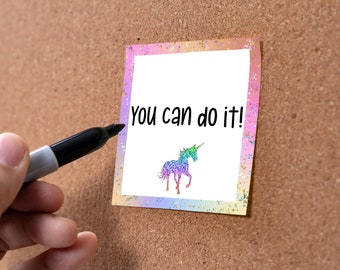 Sticky Notes 3"x3" 50 Sheet Count Cute Funny Memo Note Pads Stationery Journal Planner Paper, Glitter Border Rainbow Unicorn 1016