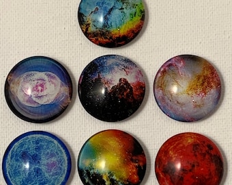 Fridge Magnets 7 Count Pack Galaxy Nebula Outer Space Astronomy Glass Fridge Magnets - 25mm