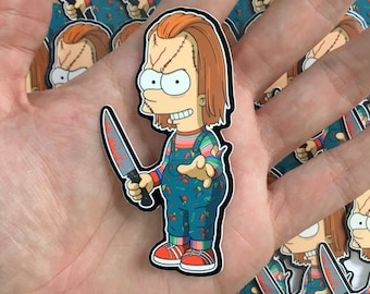 Bart Simpson x Chucky Vinyl Sticker | Childs Play | Laptop Stickers | Simpsons Halloween Sticker | Pop Art | Horror Film Art | Stickerbomb