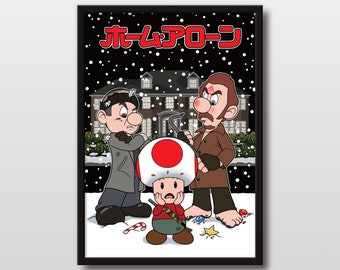 Mario x Home Alone Poster | Pop Art | Japanese Mashup Art | Katakana | Nintendo Retro Games | Pop Culture Parody