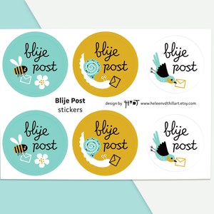 Blije Post stickervel illustratie english stickers envelop etiket sluitzegel - ontwerp Heleen van den Thillart