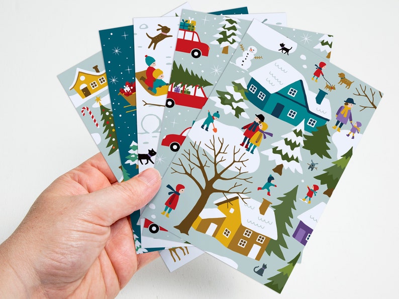 Weihnachtsdorf Postkarten / kerstkaarten / ansichtkaarten 5er-Set Design von Heleen van den Thillart Bild 2
