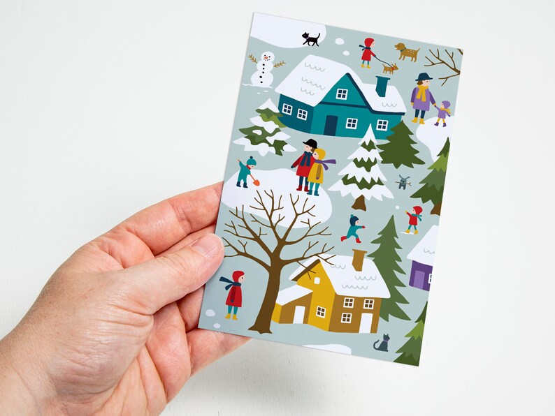 Kerstdorpskaarten / kerstkaarten / ansichtkaarten set van 5 ontwerp Heleen van den Thillart afbeelding 6