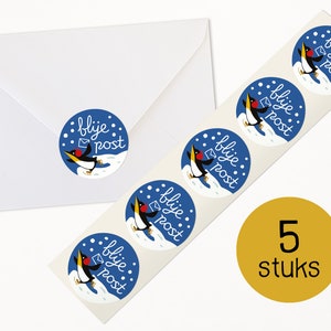 Pinguïn sluiting stickers wintervakantie illustratie envelop seal crafting / sluitstickers - ontwerp door Heleen van den Thillart
