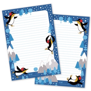 Notepad Pinguini A5 simpatico inverno pattinaggio su ghiaccio carta fronte-retro cancelleria di carta - design by Heleen van den Thillart