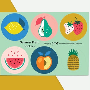 Zomerfruit stickervel illustratie envelop zegel cadeauverpakking ananas aardbei citroen peer - ontwerp Heleen van den Thillart
