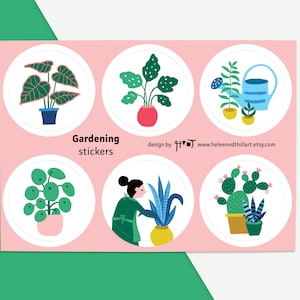 Groene tuin stickervel illustratie tuinieren envelop zegel cadeauverpakking knutselen natuurplanten - ontwerp door Heleen van den Thillart
