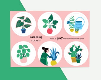 Green Garden stickervel illustratie tuinieren envelop zegel cadeau verpakking knutselen natuurplanten - ontwerp door Heleen van den Thillart