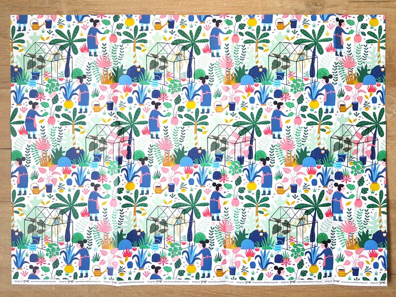 Papel de regalo Green Garden plantas de doble cara que elaboran 3 hojas 19x27 pulgadas / inpakpapier 50x70 cm diseño de Heleen van den Thillart imagen 4