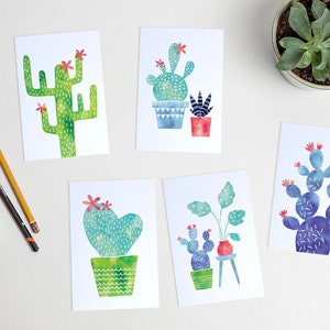 Aquarel cactus ansichtkaarten vetplanten / ansichtkaarten - set van 5 - ontwerp Heleen van den Thillart