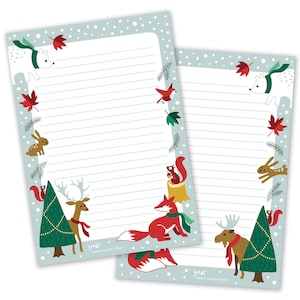 Bloco de notas Floresta de Inverno A5 animais fofos raposa urso veado carta dupla face papelaria - design por Heleen van den Thillart