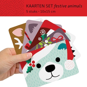 Festliche Tiere Postkarten süsse Weihnachtskarte / Kerstkaarten ansichtkaarten - 5er-Set - Design von Heleen van den Thillart