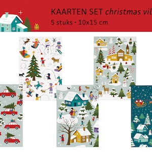 Kerstdorpskaarten / kerstkaarten / ansichtkaarten set van 5 ontwerp Heleen van den Thillart afbeelding 1