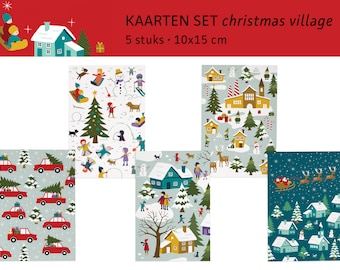 Kerstdorpskaarten / kerstkaarten / ansichtkaarten - set van 5 - ontwerp Heleen van den Thillart