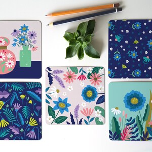 Flowers postcards floral summer spring colorful bright square / ansichtkaarten - set of 5 - design by Heleen van den Thillart