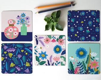 Flores postales floral primavera verano colorido cuadrado brillante / ansichtkaarten - conjunto de 5 - diseño de Heleen van den Thillart