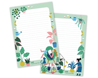 Notepad Green Garden A5 gardening plants nature double sided letter paper stationery - design by Heleen van den Thillart