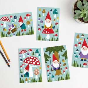 Cartes postales Happy Gnomes champignons forêt automne automne / ansichtkaarten - lot de 5 - design par Heleen van den Thillart