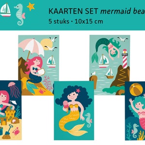 Zeemeermin strand ansichtkaarten zomer oceaan fantasie / ansichtkaarten - set van 5 - ontwerp Heleen van den Thillart