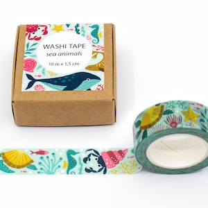 Washi Tape zeedieren oceaanleven kleurrijk scrapbooking cadeaupapier walvis zeepaardje schildpad krab - ontwerp door Heleen van den Thillart