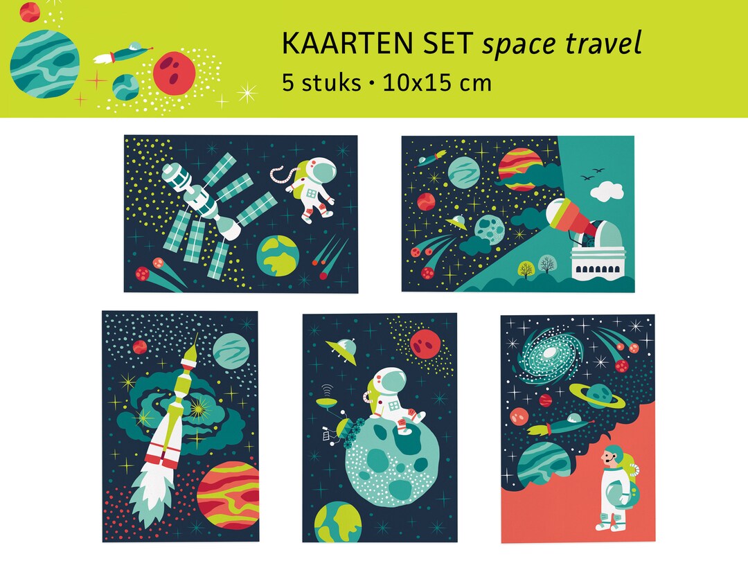 Space Travel Postcards Interstellar Illustration Rocket Astronaut ...