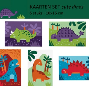 Süße Dinos Postkarten Dinosaurier Vorgeschichte Tiere Trex Triceratops / Ansichtskaarten - 5er Set - Design by Heleen van den Thillart