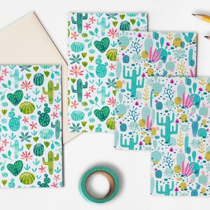 Cactus gevouwen ansichtkaarten set van 4 met envelop patroon aquarel desert succulent / gevouwen kaart - ontwerp Heleen van den Thillart