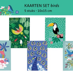 Cartes postales oiseaux paradis toucan paon flamant rose nature / ansichtkaarten - lot de 5 - design par Heleen van den Thillart