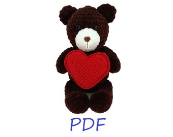 Bear Pattern, Valentine's day gift, Amigurumi bear Pattern, Crochet heart pattern, Plush bear PDF Pattern ONLY,