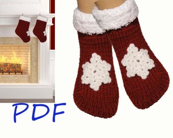 Christmas stocking Pattern, Knitted slippers PDF - Pattern  ONLY