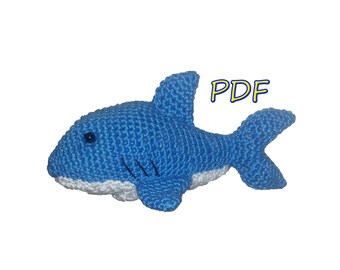Patrón de crochet de tiburón, patrón de tiburón Amigurumi, juguete de tiburón, patrón PDF de tiburón SOLAMENTE, patrón de tiburón de ganchillo