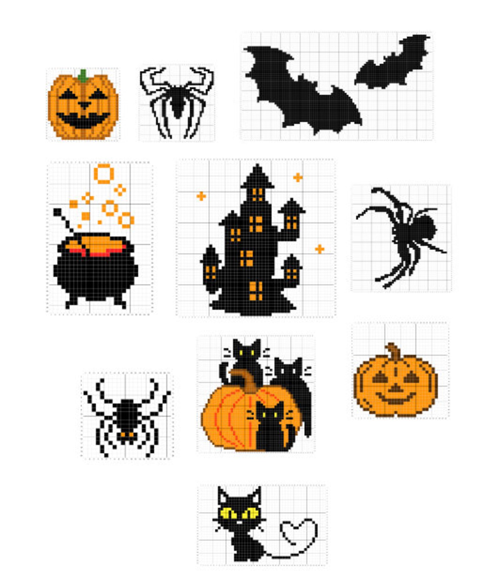 Halloween Pattern Set of 10, Spider Application Chart for Crochet ...