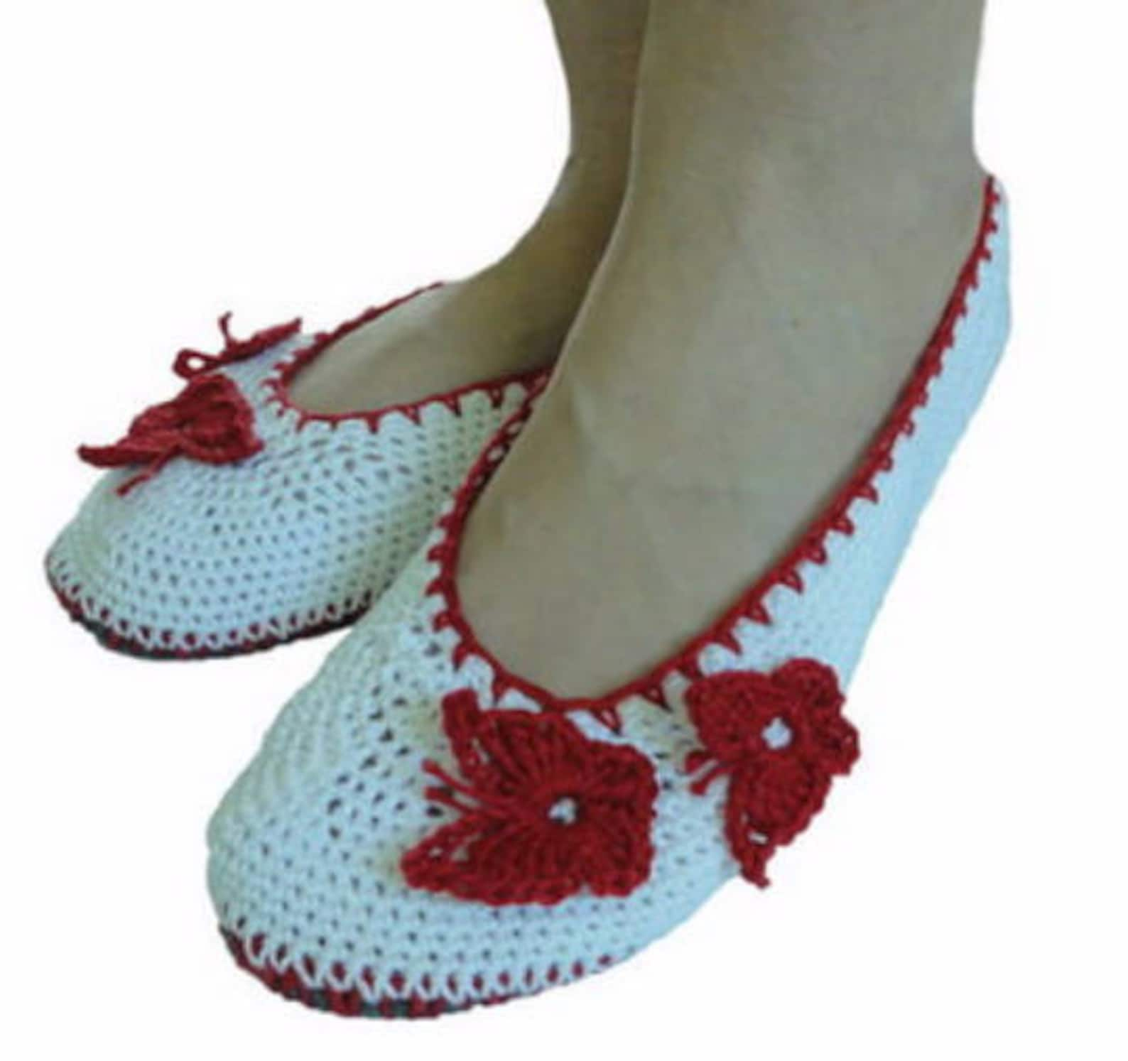 Сrochet slippers pattern, ballet shoes, slippers for women, slippers with butterflies pdf - pattern only