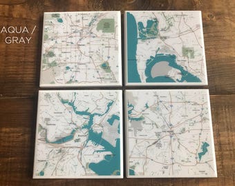 Custom Map Coasters - Pick Your Locations (9 Style Options) - Resin Coated