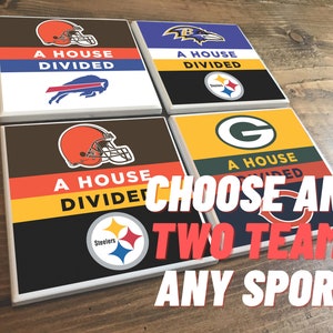 House Divided Coasters - Custom Sports Team Gift - Choose ANY Two Teams - Unique Gift for Couples, Families & Rival Fans