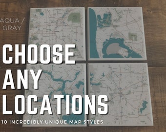 Custom Map Coasters (9 Styles) - Pick Your Locations - Great Gift for a Birthday, Anniversary or Wedding!