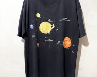 Vintage 90s Solar System T-Shirt Galaxy Mars Sun Graphic Tee Size XL