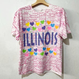 chemise de l'Illinois vintage des années 90 taille XXS vintage I love Illinois Tee, vintage Illinois map Tee, vintage map Tee