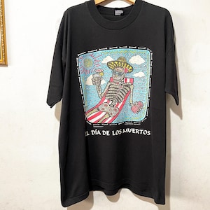 Vintage 90s Day of the Dead T-Shirt Mexico Festival Skull Graphic Tee Size XL