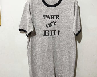 Vintage 90s Take Off Eh Ringer Tee Size M