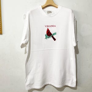 Vintage 90er Jahre Vogel Shirt Größe L Vintage Kardinal Vogel Tee, Vintage Tier T-Shirt, Vintage Stickerei T-Shirt, Vintage Natur T-Shirt